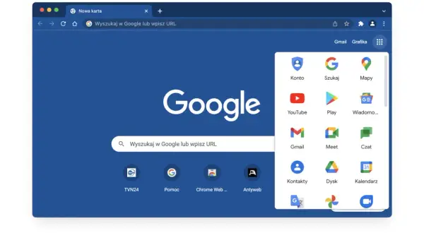 Ekran przeglądarki Google Chrome z widocznym menu aplikacji. Podpowiadamy, jak przywrócić Google na stronę startową w telefonie.