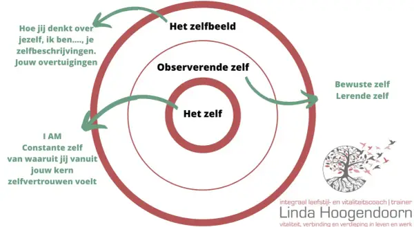 Diagram toont hoe je zelfbeeld, overtuigingen en zelfvertrouwen je jachtige leven betekenis geven.