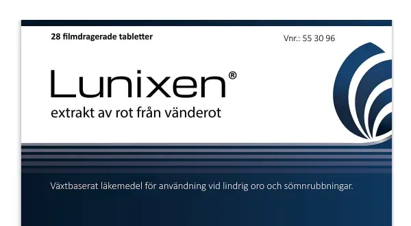 Lunixen, ett växtbaserat läkemedel mot lindrig oro och sömnproblem. Kan hjälpa vid ångest.