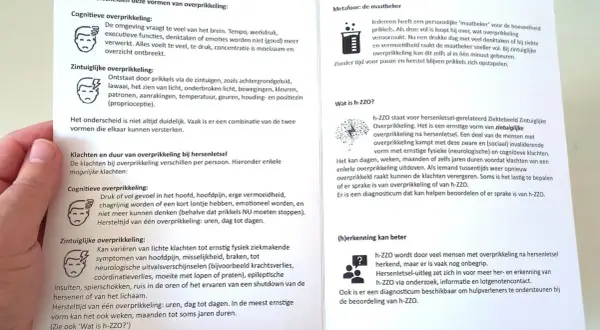 Tekst over cognitieve en zintuiglijke overprikkeling na hersenletsel. Beschrijft klachten en duur, en wat h-ZZO is. Kan overprikkeling overgaan? Ja, maar h-ZZO duurt lang.