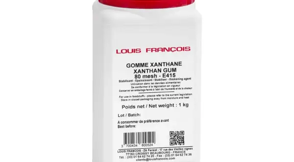 Un pot de gomme xanthane Louis François, 1kg. C'est quoi la gomme xanthane ? Un épaississant alimentaire E415.