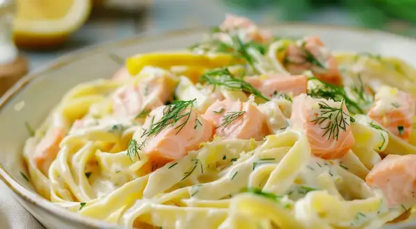 En krämig laxpasta med dill och citron. Ett enkelt och gott laxpasta recept som passar alla.