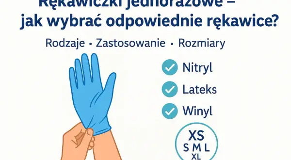 Wybór rękawiczek jednorazowych: nitryl, lateks, winyl. Rozmiary XS, S, M, L, XL.