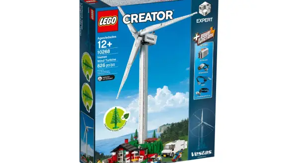 Zestaw LEGO Creator Expert przedstawia imponującą **lego turbinę wiatrową** Vestas, która może być zbudowana z 826 elementów.