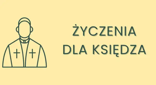 Grafika z ikoną księdza i napisem "Życzenia dla księdza". Idealna na krótkie życzenia.