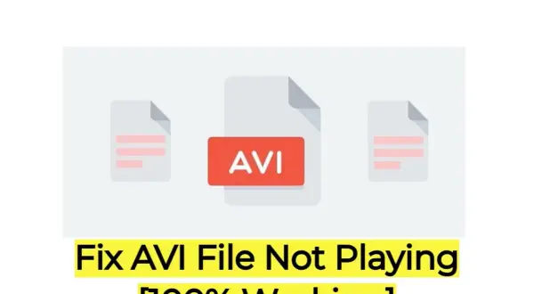 Fixing AVI files that VLC won't play. This graphic shows an AVI file icon and text "Fix AVI File Not Playing [100% Working]".
