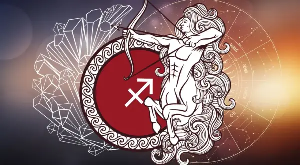 Strzelec, 23.11 znak zodiaku, to mityczny centaur z łukiem i strzałą, symbolizujący odwagę i dążenie do celu.