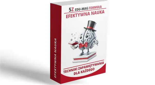 Okładka książki z mózgiem w cylindrze i różowym krawacie, trzymającym różdżkę i książkę.
