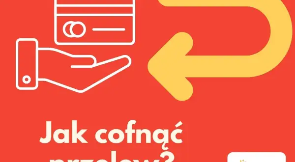 Grafika z ikoną ręki trzymającej kartę i strzałką zwrotną. Pytanie: "Jak cofnąć przelew?". Czy można cofnąć blik?