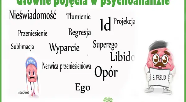 Kluczowe pojęcia w psychoanalizie: nieświadomość, Id, Ego, Superego, libido, projekcja, tłumienie, wyparcie, regresja, sublimacja, przeniesienie, nerwica przeniesieniowa, opór.