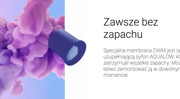 Fioletowa chmura dymu i niebieski element, który zapobiega temu, by śmierdzi z rur.