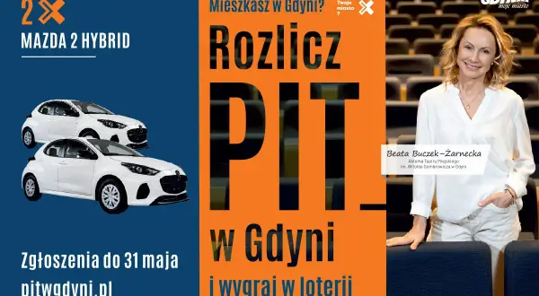 Rozlicz PIT w Gdyni i wygraj w loterii! Dwa białe Mazdy 2 Hybrid czekają. Zgłoszenia do 31 maja na pitwGdyni.pl.