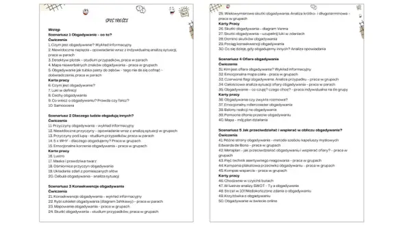 Spis treści: Scenariusz 1: Czy obgadywanie to grzech? Analiza przyczyn, skutków i konsekwencji. Ćwiczenia i karty pracy.