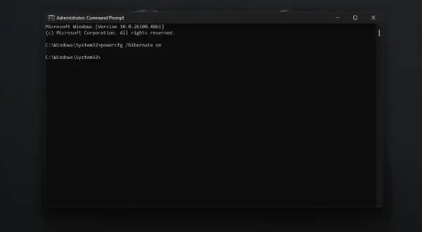 Wpisanie komendy `powercfg /hibernate on` w wierszu poleceń aktywuje funkcję hibernacji systemu Windows.