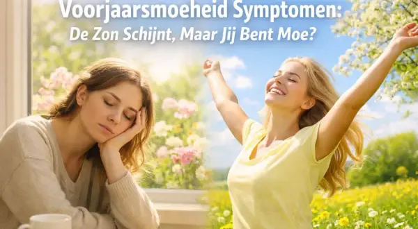 Twee vrouwen, één moe met voorjaarsmoeheid symptomen, de ander genietend van de zon.