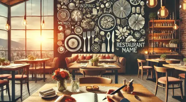Un locale accogliente con un murale ispirato ai nomi per locali notturni. Tavoli, divani e una vista panoramica.