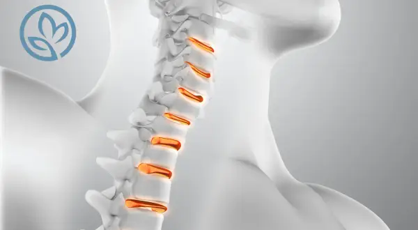 Dettaglio della curvatura cervicale con vertebre evidenziate in arancione.