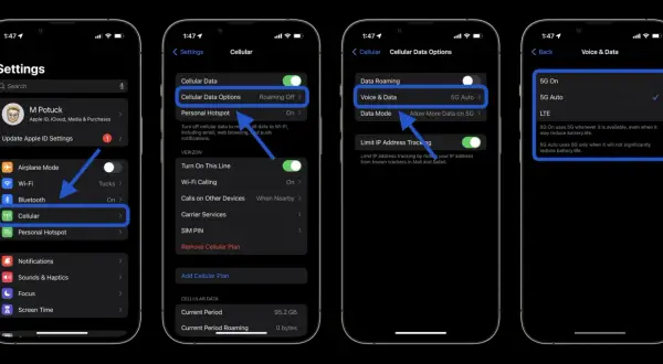 Paramètres de l'iPhone : activer 5G Auto pour une connexion rapide et optimisée.
