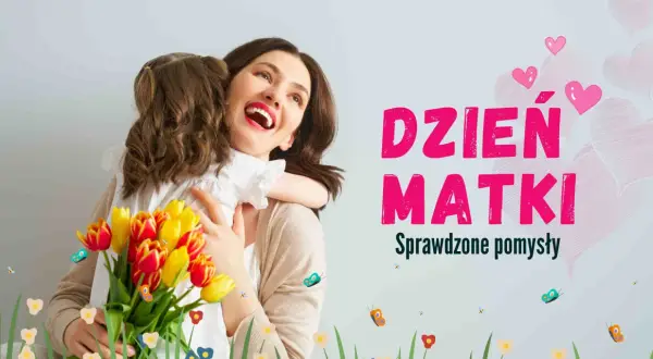 Szukasz pomysłów, gdzie zabrać mamę na Dzień Matki? Uśmiechnięta mama przytula córkę z bukietem tulipanów.