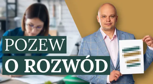 Jak wypełnić pozew o rozwód? Mężczyzna w garniturze trzyma dokument z rozmytymi danymi.