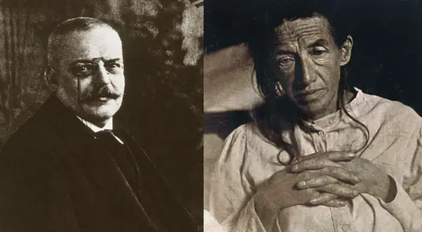 Alois Alzheimer, der Namensgeber der Krankheit, und eine Patientin, deren Fall er dokumentierte.