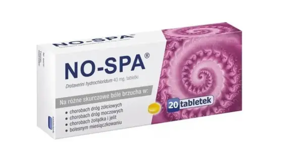 Opakowanie leku No-Spa, 20 tabletek. Warto sprawdzić, czy można brać No-Spę w ciąży, konsultując się z lekarzem.