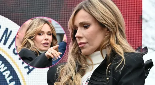 Znana polska piosenkarka z burzą blond włosów, w białym golfie i czarnej marynarce, zastanawia się, dlaczego przestała obserwować męża na Instagramie.
