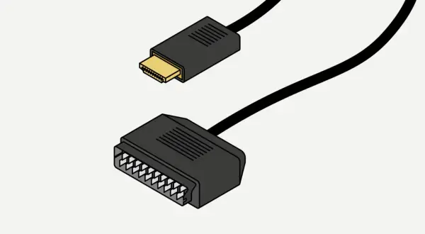 Kabel z wtyczką HDMI i złączem euro.