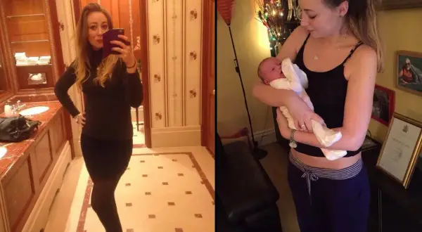 Frau im Badezimmer, dann mit Baby. Eine kryptische Schwangerschaft, die zu einem Wunder führte.