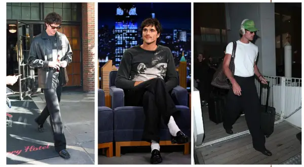 Jacob Elordi físico: tres looks del actor. Uno con chaqueta de cuero, otro en un programa de TV y uno más viajando con equipaje.