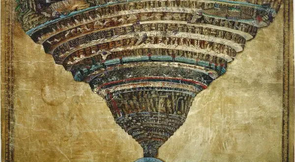 Dantes Inferno Spiel: detaillierte Darstellung der neun Kreise der Hölle, wie sie in Dantes Göttlicher Komödie beschrieben werden.