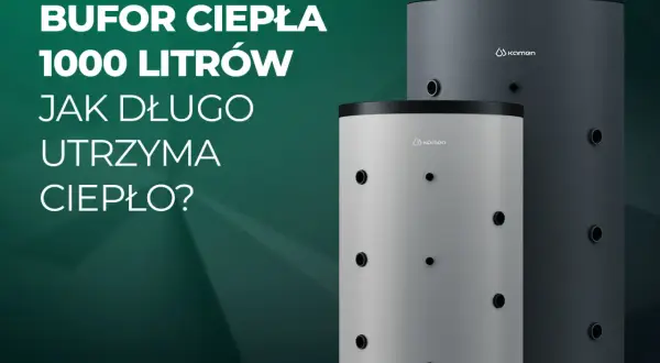 Bufor ciepła 1000l na ile wystarczy? Dwa pionowe zasobniki Kamen, jeden jasnoszary, drugi ciemnoszary, z logo marki.