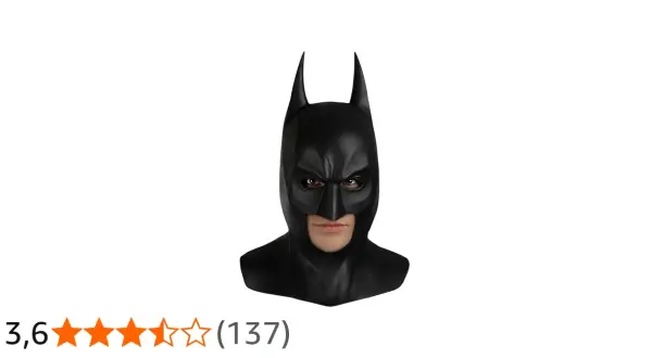 Czarna, realistyczna **batman maska** z ostrymi uszami i groźnym wyrazem twarzy. Idealna na bal przebierańców.