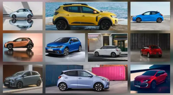 Kompilacja małych aut miejskich: Fiat 500, Dacia Sandero, Toyota Yaris, Toyota Aygo X, VW Polo, Suzuki Swift, Mazda 2, Kia Picanto, Hyundai i10 i inne.