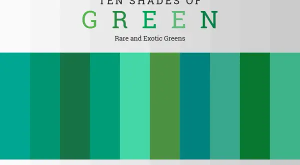 Ten shades of green, from Persian Green to Mint Cream, including a deep viridian.
