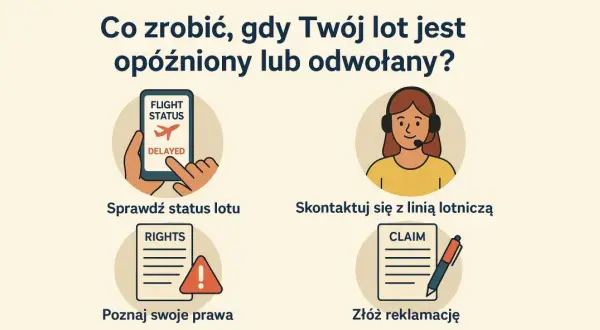 Sprawdź status lotu, skontaktuj się z linią lotniczą, poznaj prawa i złóż reklamację, aby uzyskać odszkodowanie za opóźniony lot.