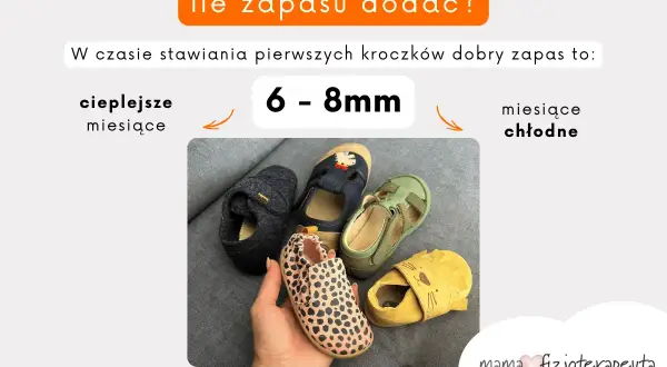 Urocze pierwsze buciki dla dziewczynki. Wskazówka: 6-8mm zapasu na pierwsze kroczki.