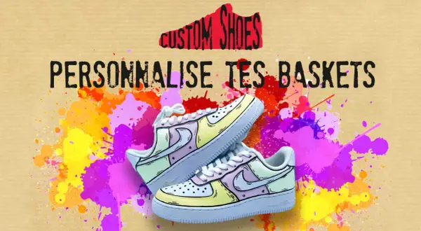 Des baskets personnalisées, aux couleurs vives, prêtes à peindre. Un style unique pour vos pieds.