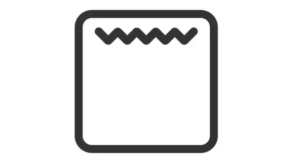 Symbol termoobiegu w piekarniku. Ikona przedstawia kwadrat z falistą linią na górze, sugerującą obieg gorącego powietrza.