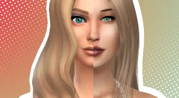 Zwei Gesichter einer Sims 4 CC-Schönheit, links mit voluminösem Haar, rechts mit glattem Haar.