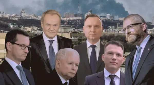 Konfederacja Korony Polskiej a Nowa Nadzieja: kluczowe różnice. Politycy na tle zniszczonego miasta.