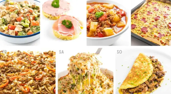 Vielfältige keto rezepte für jeden Tag: Salat, Auflauf, Omelett und mehr.