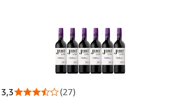 Sechs Flaschen Malbec Wein mit lila Kapseln und weißen Etiketten.