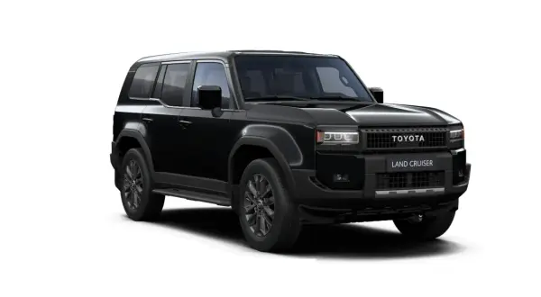 Negro Toyota Land Cruiser, un vehículo robusto ideal para cualquier aventura. Su diseño imponente y su legendaria fiabilidad lo hacen perfecto para el consumo en terrenos difíciles.