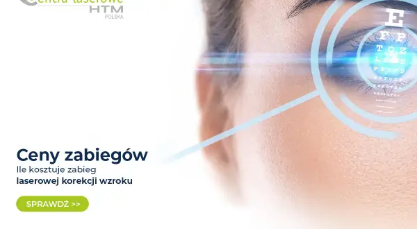 Sprawdź, ile kosztuje laserowa korekcja wzroku. Zbliżenie na oko z tablicą Snellena i symulacją zabiegu.
