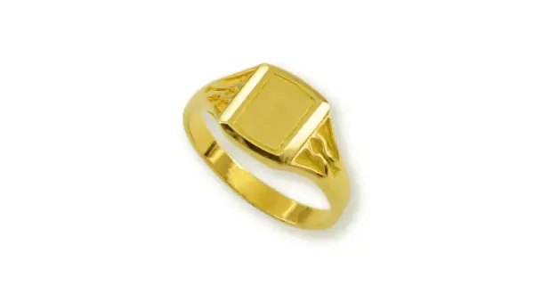 Anillo de oro macizo con placa rectangular lisa, ideal para grabar. ¿Cuánto pesa un sello de oro como este?