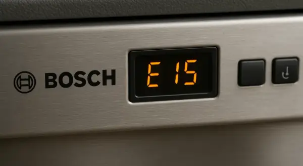 Wyświetlacz zmywarki Bosch z kodem błędu E15.