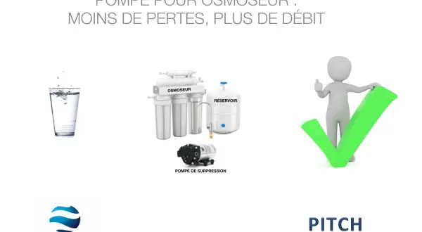 Une pompe booster pour osmoseur améliore le débit et réduit les pertes d'eau. Un système d'osmoseur avec réservoir et une pompe de surpression sont illustrés.