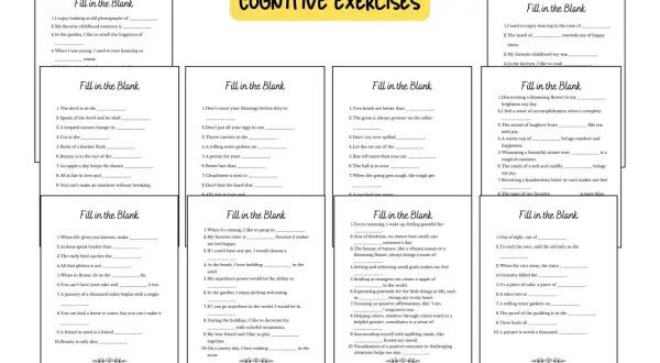 Exercice cognitif ergothérapie : des phrases à compléter pour stimuler la mémoire et la créativité.