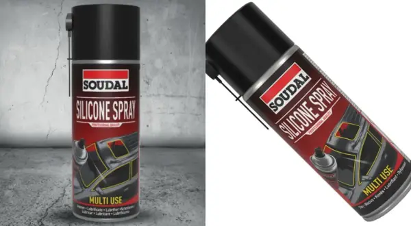 Smar silikonowy Soudal w sprayu, wielozastosowaniowy, idealny do konserwacji i ochrony.
